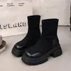 Botas estilo Martin para mujer, adelgazantes visualmente, de suela gruesa, nuevo lanzamiento Otoño/Invierno 2026, color café, tacón grueso, que aumentan la altura, botines para mujer, botas elásticas