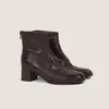 Botines de piel de cordero de primera capa pulidos para mujer, tacón grueso, tacón medio, botines sencillos, nuevos para otoño e invierno, punta cuadrada, cremallera trasera, botines de tobillo retro desgastados para mujer