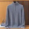 Suéter de cachemir 100% puro, de lujo de alta gama y ligero, para hombre, con cuello semi-alto y diseño de cremallera