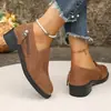 Zapatos Británicos de Moda 2026 para Mujer Talla Grande, Punta Redonda, Tacón Cuadrado con Decoración de Cremallera, Cómodos Slip-On para Exportación