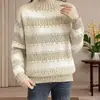 Suéter de chenilla grueso de imitación visón con cuello semialto para mujer, estilo otoño e invierno 2026, prenda exterior de punto a rayas holgada