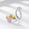 Anillo Transfronterizo Circonio Color Corte Rosa Milenio Plata S925 Engaste Cuatro Garras Circonio Anillo Abierto para Dedo Moda Simple