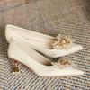 Punta Fina Tacón de Aguja Ante Aplicación Rojo Tacones Altos Festivo Vestido de Boda Zapatos de Boda Zapatos de Dama de Honor Venta al por Mayor Dropshipping