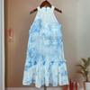Vestido Tie-Dye Infantil Verão Novo Gola Halter Flor de Renda Fofo para Meninas Roupas de Viagem Atacado
