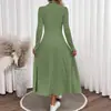Amazon Europeo y Americano Tallas Grandes Exportación Otoño e Invierno Color Sólido Cuello Redondo Vestido Moda Casual Cepillado Canalé Vestido
