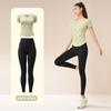 Top Deportivo de Manga Corta con Cuello en V Nude Pantalón Nueve Puntos Traje de Fitness Camiseta Plisada Versátil Traje de Running Yoga para Mujer