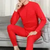 Traje de mallas largas para hombre ropa interior térmica masculina esposo suéter rojo pantalones invierno joven rojo chino