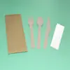 Cucharas, Tenedores y Cuchillos Desechables de Madera, Vajilla Diaria, Empaque de Papel Kraft, Empacados Individualmente para Uso Comercial