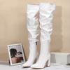 Botas Longas Outono e Inverno Nova Moda Pregueadas Salto Grosso Cano Alto Botas Femininas Botas Arredondadas Exportação Tamanho Grande Botas Acima do Joelho Botas Longas