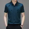 Camisa masculina de verão listrada de manga curta, moda casual masculina, camisa fina de manga meia-manga com estampa de folha de bambu sem amassar atacado