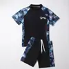 Traje de baño de dos piezas para niños estudiantes para niños, traje de baño de manga corta y pantalón corto, secado rápido, traje de baño conservador para surfear