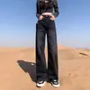 Jeans Negros Grises Retro de Cintura Alta para Mujer Otoño e Invierno Tendencia Nuevo Estilo Pantalones Rectos Adelgazantes con Colgante
