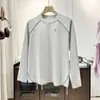 Camiseta de Manga Larga de Secado Rápido con Bloques de Color Estilo Montaña para Exteriores para Hombres y Mujeres, Otoño, Holgada, Ligeramente Elástica, Capa Base Deportiva