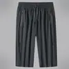 Pantalones Cortos de Hielo de Seda para Hombre, Verano Delgados Sueltos Casuales para Correr Deportes, Secado Rápido, Talla Grande Pantalones 7/8