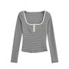 2024 outono e inverno novo abotoado slim cintura fina camisa base camiseta garota quente sexy decote U profundo manga longa top feminino