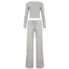 Traje de garota popular estilo europeu e americano: conjunto feminino de blusa de manga longa com meia-abotoadura e calça pantalona de cintura alta com cordão, adequado para usar em casa, casualmente ou como um conjunto de outer wear