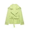 Moda Curta Estilo Europeu e Americano Roupas Femininas Atacado Cor Sólida 2026 Novo Cinto Transfronteiriço Casaco Trench Jacket Azul