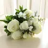 Flor Artificial Peônia Estilo Europeu Fio Central 13 Cabeças Decoração de Casa Flor de Peônia Dia dos Namorados Rosa Casamento Flor Artificial de Mão