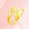 Joia Dourada Areia Raposa/Golfinho/Flor Anel Feminino Boca Aberta Tamanho Ajustável Anel de Abertura de Casamento Nupcial
