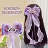Pasador de Pelo con Lazo de Cinta de Lentejuelas Corona de Niña Dulce Princesa Presión Trasera Pasador Ancho Super Hada Elegante Accesorios para Cola de Caballo