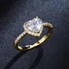 Item de Venda Quente no Ebay: Anel em Formato de Coração para Mulheres, Zircônia em Formato de Coração cravejada com Diamantes, Banhado a Cobre com Prata, Joias da Moda Atacado