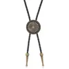 Corbata de bolo con forma de cabeza de guitarra vintage para hombre, cordón tejido estilo vaquero occidental con accesorio de colgante metálico
