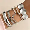 Set de 5 Pulseras Geométricas Exageradas Transfronterizas Europeas y Americanas Metal Diseño Irregular Sentido de Diseño Pulsera Abierta Tendencia de Moda