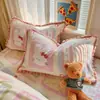 Funda de almohada individual con borde de pompón de dibujos animados de terciopelo de leche para niños, estudiantes, dormitorio, funda individual de franela para almohada de invierno