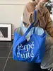 Bolsa de Tote Casual de Nylon Estilo Coreano Moda Ins Estampado de Letras Bolso de Mano Bolso de Hombro Rayado de Doble Cara Celebridad de Internet para Mujer