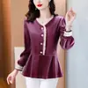 Moda Outono 2025 Transfronteiriça Novo Design Estilo Coreano Camisa Básica de Veludo Dourado Elegante Efeito Emagrecedor Top que Cobre a Barriga para Mulheres