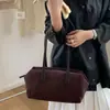 Nova Bolsa Estilosa Retrô de Camurça com Flocagem Estilo Bowling Boston Bag Feminina de Ombro Único Sob o Braço Bolsa Tote para o Dia a Dia