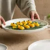 Promoção Especial de LiquidaçãoPratos Cerâmicos de Luxo Leve, Pratos de Peixe de Alta Qualidade, Pratos Ovais para Uso Doméstico, Apresentação Artística de Pratos