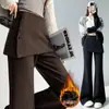 Pantalones de pana con forro polar de dos piezas de aspecto real para mujer Otoño/Invierno 2026 lana de arroz glutinoso cachemir cintura alta pantalones de pierna ancha de lana en capas