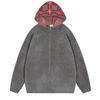 Moda Urbana Retro Americana Transfronteriza Europea y Americana Empalme de Color Contrastante Casual Holgado Cremallera Otoño e Invierno Cárdigan Suéter con Capucha