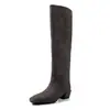 Botas Altas de Moda Coreana 4.5cm Estilo Sencillo Temperamento Cuadrado Tacón Grueso Slip-on Botas de Montar Otoño/Invierno 2026