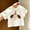 Verão 2026 Novo Estilo Desenho Animado Fashion Menina Infantil Fofo Estampa de Cachorrinho Camiseta de Manga Curta Top