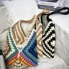 Bolso de Hombro Nuevo Tejido con Hilo de Algodón Estilo Bohemio Bolso de Mano con Borlas Bolso de Playa para Vacaciones para Mujer