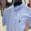 Camisa de Manga Corta Bordada Paul 100% Algodón Transfronteriza Casual Oxford para Hombre Camisa de Color Sólido para Hombre Verano