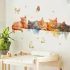 Fila Transfronteriza de Animales, Gatos, Mariposas, Pegatinas de Pared, Habitación Infantil, Dormitorio, Pared de Fondo de Sala de Estar, Pintura de Decoración Cálida para el Hogar