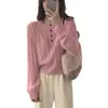 Suéter de Malha Macio e Quente de Lã e Caxemira com Botões, Gola Redonda Henley, Confortável, Simples, Manga Curta ou Longa