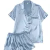 Conjunto de Pijama Curto Europeu e Americano Transfronteiriço com Shorts, Respirável e Fresco, Conjunto de Homewear Duplo Curto Estilo Europeu e Americano Feminino