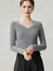 Suéter 100% Cachemir Puro para Mujer, Cuello en V, Ajustado, Favorecedor, Tejido de Punto Rayado, Prenda Base para Otoño/Invierno, Ropa Interior