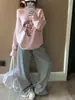 Sudadera con Estampado de Gatito Dulce y Lindo, Cuello Asimétrico, Hombros Descubiertos, Manga Larga para Mujer, Otoño, Versátil, Estilo Ins