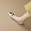 Zapatos de Abuela de Cuero Suave Plateados Estilo Francés Primavera/Verano 2026 Planos para Mujer Estilo Pequeño Chanel Bailarinas con Lazo