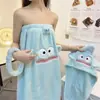 Falda de baño de dibujos animados, toalla de baño de forro polar de coral engrosada, ponible y envolvente, bata absorbente, gorro para secar el pelo, diadema, falda tipo tubo, artículo de regalo