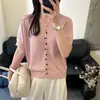 Cardigan de Tricô de Seda Gelada com Gola V e Botão Irregular para Mulheres, Estilo Europeu 2026 Verão Novo Solto Moda Europeia Blusa Top