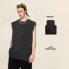 Chal sin mangas para hombre Bk Desgastado 275g Camiseta sin mangas Lavada Vintage Chaleco Deportivo Lavado y Desgastado Camiseta Simple para Hombre