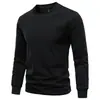 Nueva camiseta de manga larga para hombre, venta al por mayor transfronteriza de otoño e invierno, algodón peinado, elástica, color liso, cuello redondo, talla grande, corte ajustado