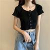 Camiseta feminina de manga curta com gola quadrada e design de nicho de verão, estilo Spice Girl, estilo chique de Hong Kong, na moda