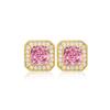 Moda Elegante Gelo Flor Corte Açúcar Terno Colar Alto Carbono Diamante Rosa Pingente Diamante Amarelo Anel Diamante Brincos Caibao para Mulheres